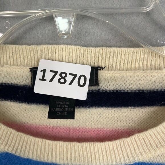 Saks Fifth Avenue Sweater Womens Small Cream Pink Blue Striped Cashmere Luxury - Picture 13 of 13
